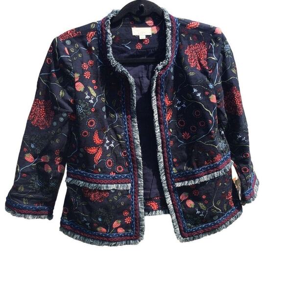 Loft Womens Embroidered Tapestry Jacket Size 0 XS Gypsy Strawberry Fairy Garden - Picture 2 of 12